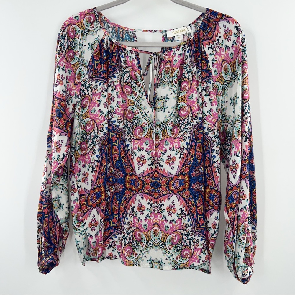 Yumi Kim New Multicolored Tie Front Silk Blouse size XS